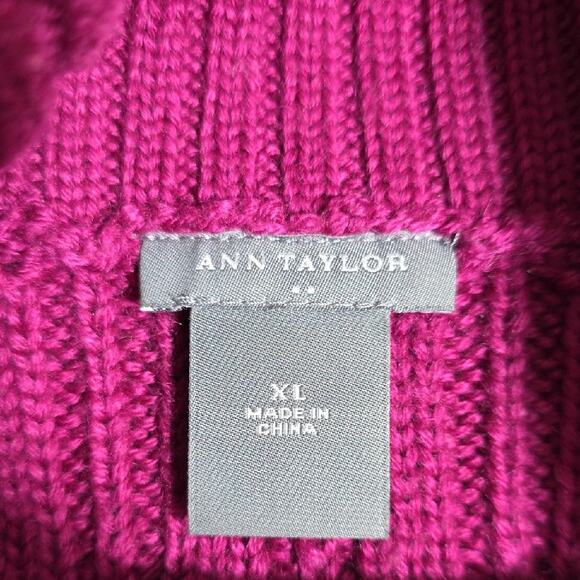 Ann Taylor Womens Sz XL Purple Wool Blend Cable Knit Ribbed Cowl Neck Sweater - Picture 3 of 11